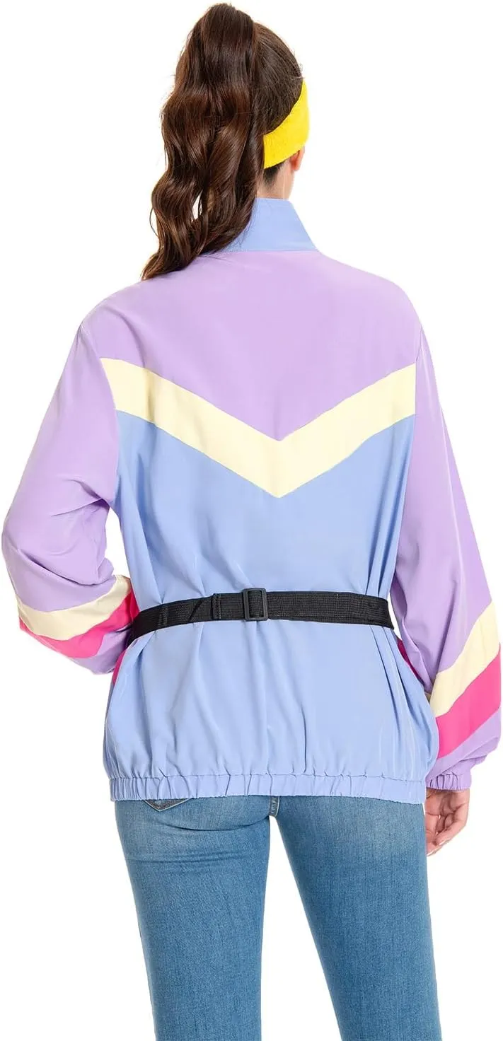 80s Jacket Neon Color Block Bomber Jacket Patchwork Windbreaker Rave Tracksuit Casual Lightweight Jackets