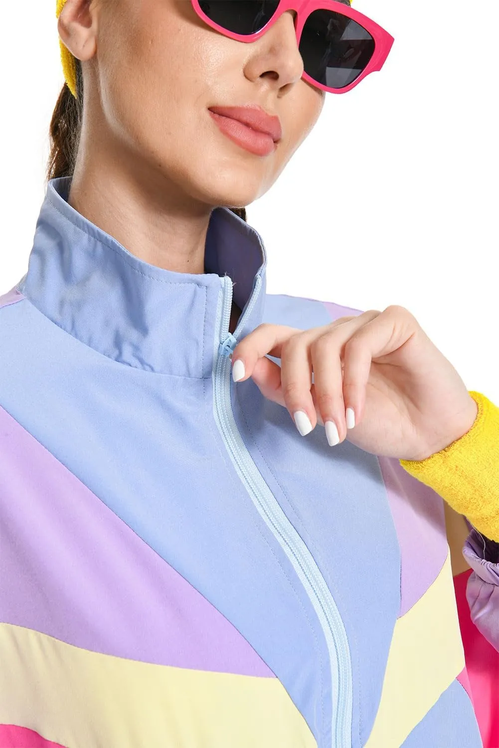 80s Jacket Neon Color Block Bomber Jacket Patchwork Windbreaker Rave Tracksuit Casual Lightweight Jackets