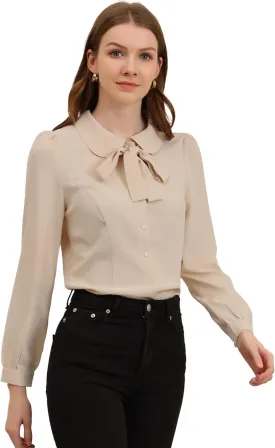 Allegra K Women's Peter Pan Collar Blouse Bow Tie Neck Vintage Button Up Shirt