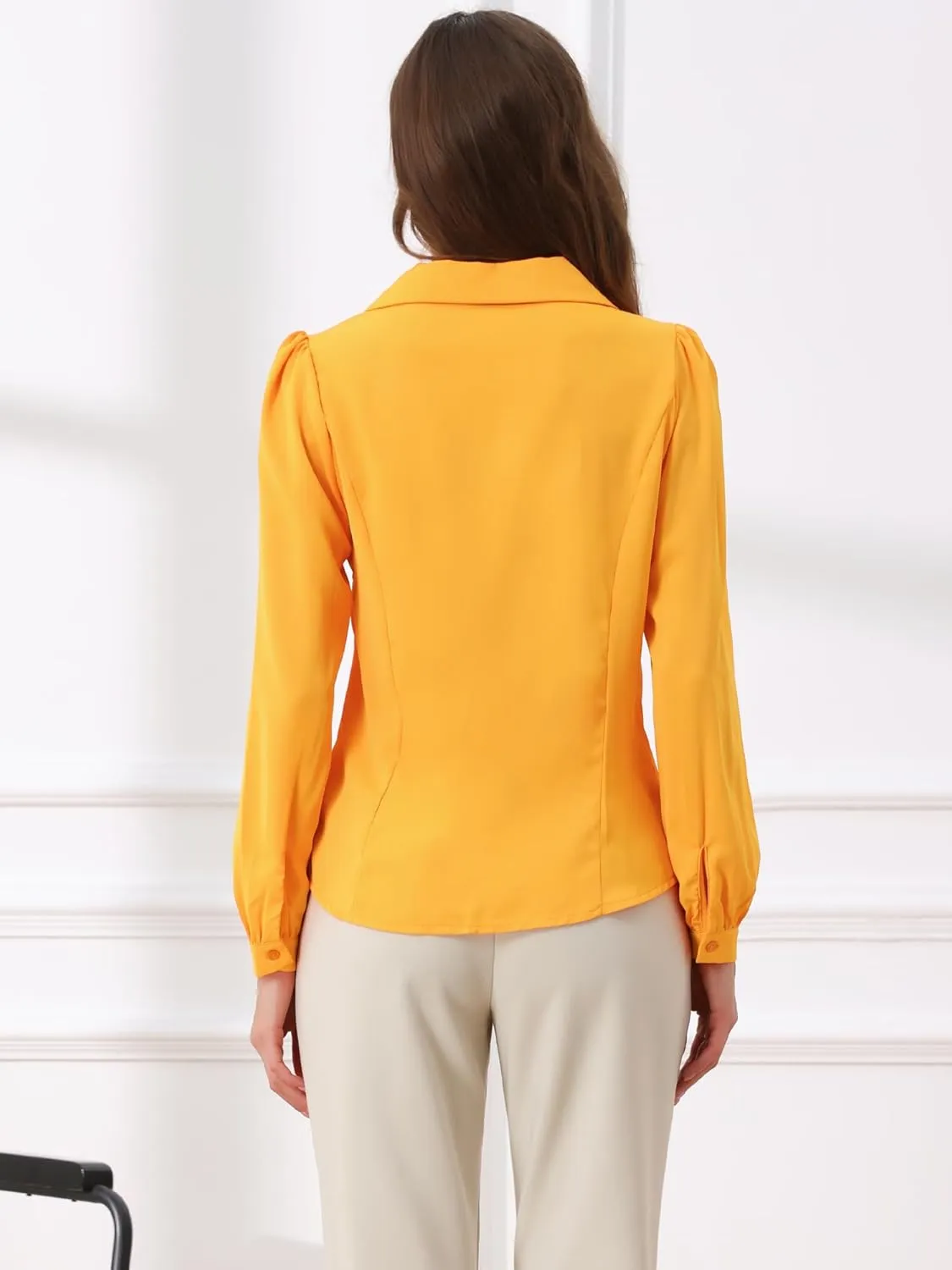 Allegra K Women's Peter Pan Collar Blouse Bow Tie Neck Vintage Button Up Shirt