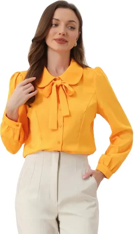 Allegra K Women's Peter Pan Collar Blouse Bow Tie Neck Vintage Button Up Shirt