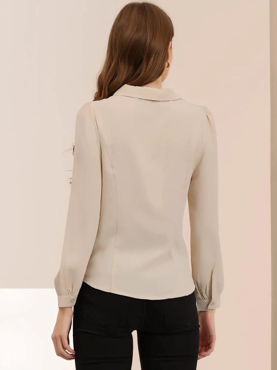Allegra K Women's Peter Pan Collar Blouse Bow Tie Neck Vintage Button Up Shirt