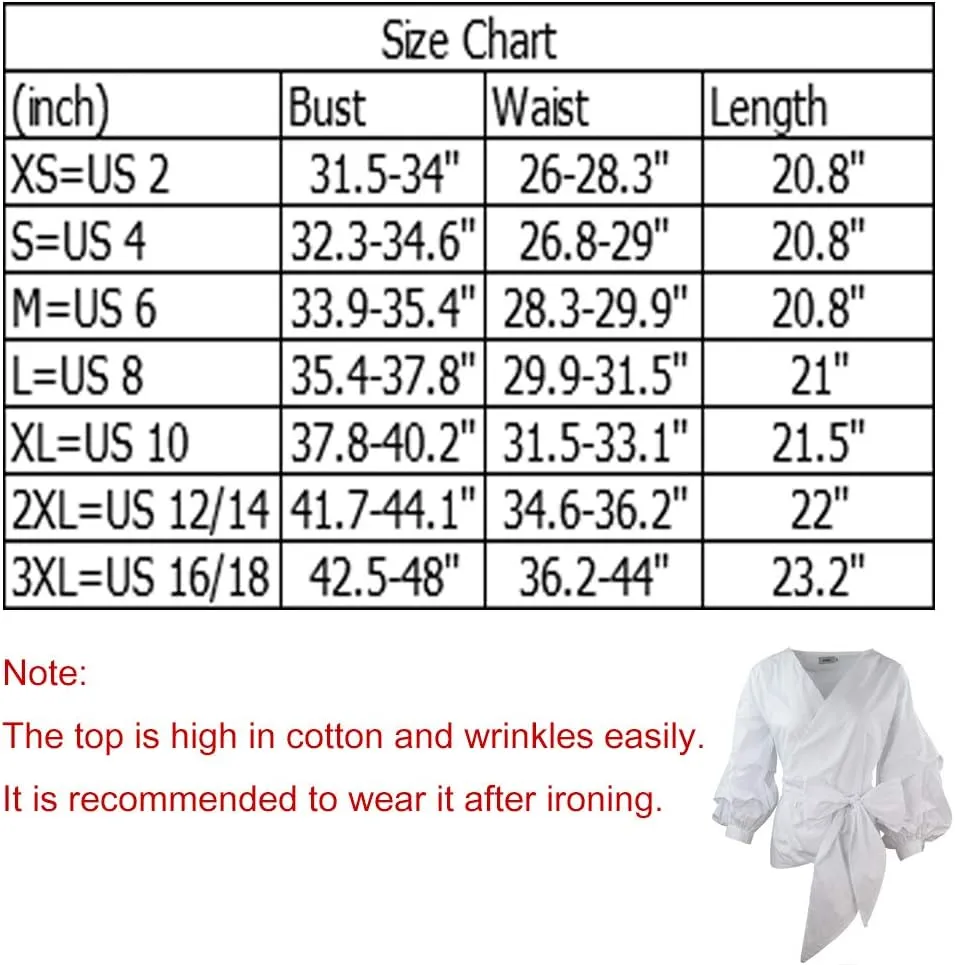 AOMEI Women Spring Summer Blouses with Puff Sleeve Sashes Shirts Tops