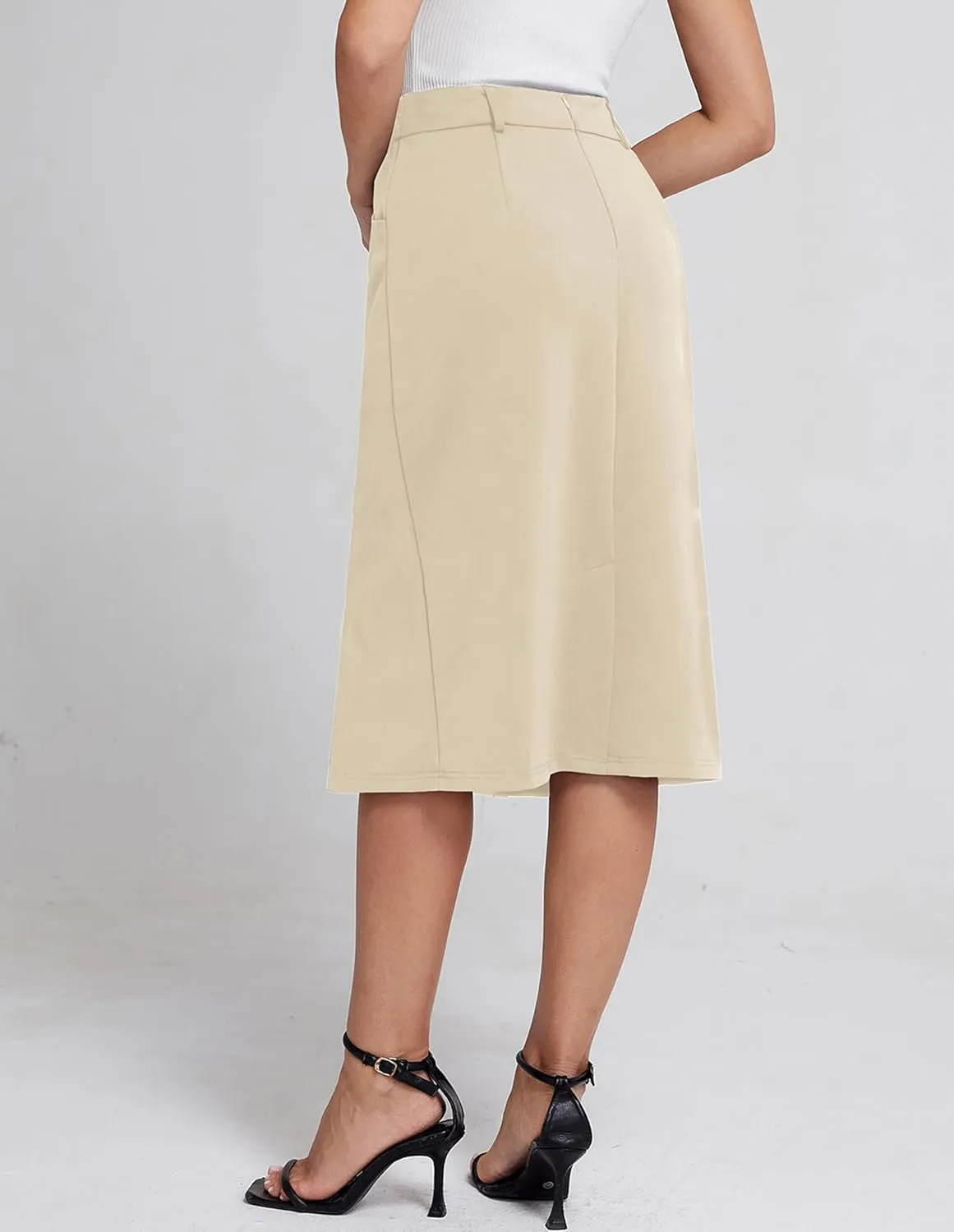 Belle Poque Women Pencil Skirt High Waisted Midi Pencil Skirt with Pockets