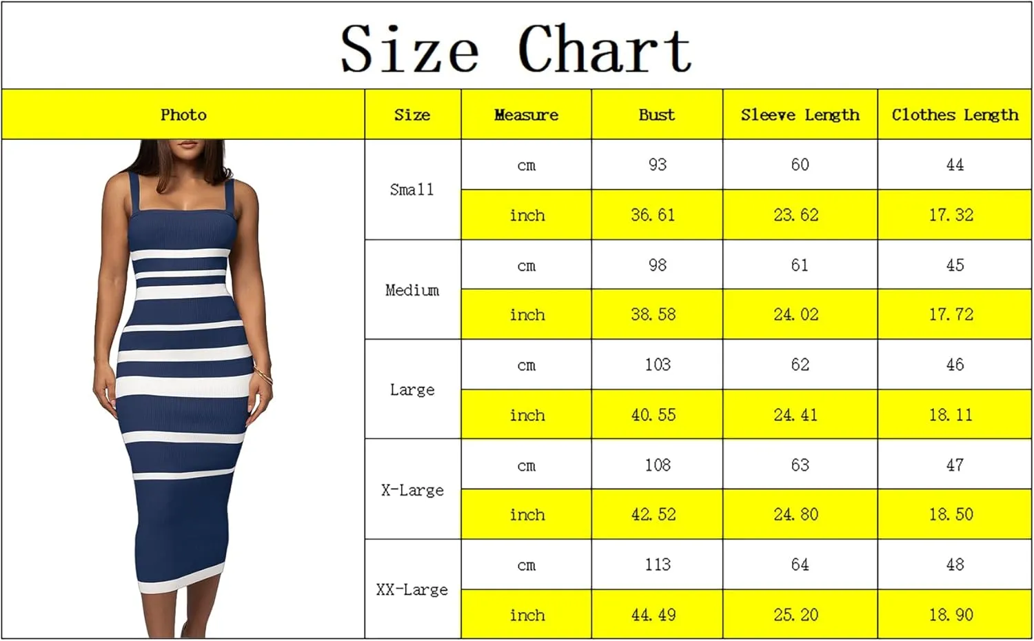 CutieLove Women's Casual Sleeveless Striped Bodycon Midi Dress Square Neck Ribbed Knit Dresses