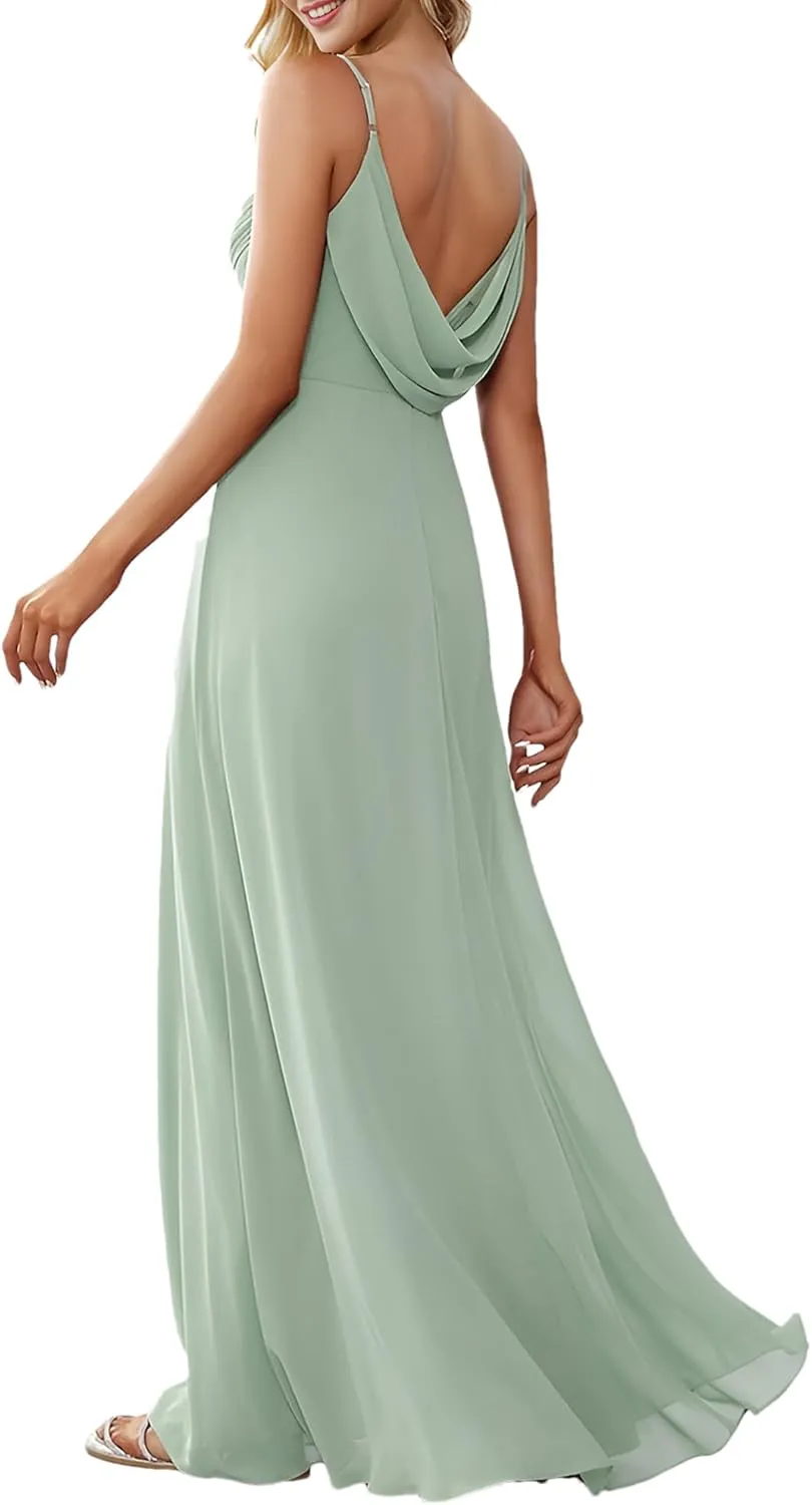 Ever-Pretty Women's Sexy Spaghetti Straps Cowl Back Empire Waist A Line Pleated Chiffon Bridesmaid Dress 80026-PH