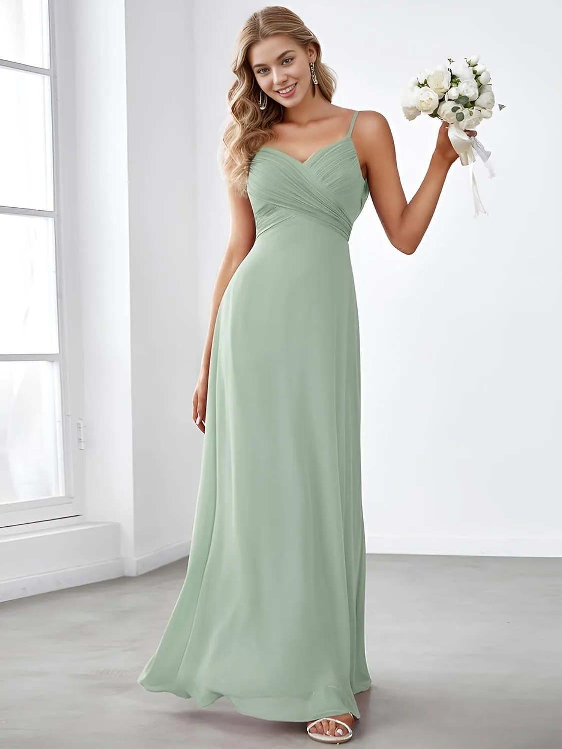 Ever-Pretty Women's Sexy Spaghetti Straps Cowl Back Empire Waist A Line Pleated Chiffon Bridesmaid Dress 80026-PH