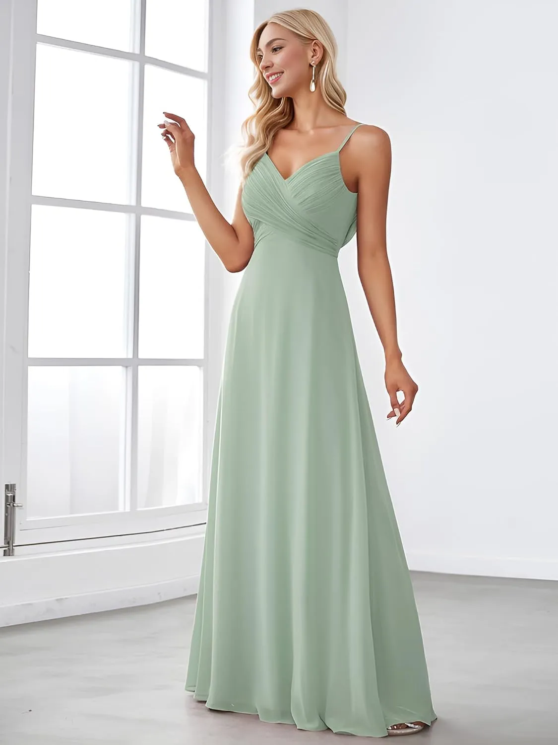 Ever-Pretty Women's Sexy Spaghetti Straps Cowl Back Empire Waist A Line Pleated Chiffon Bridesmaid Dress 80026-PH