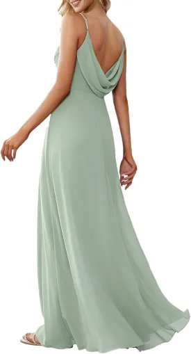 Ever-Pretty Women's Sexy Spaghetti Straps Cowl Back Empire Waist A Line Pleated Chiffon Bridesmaid Dress 80026-PH