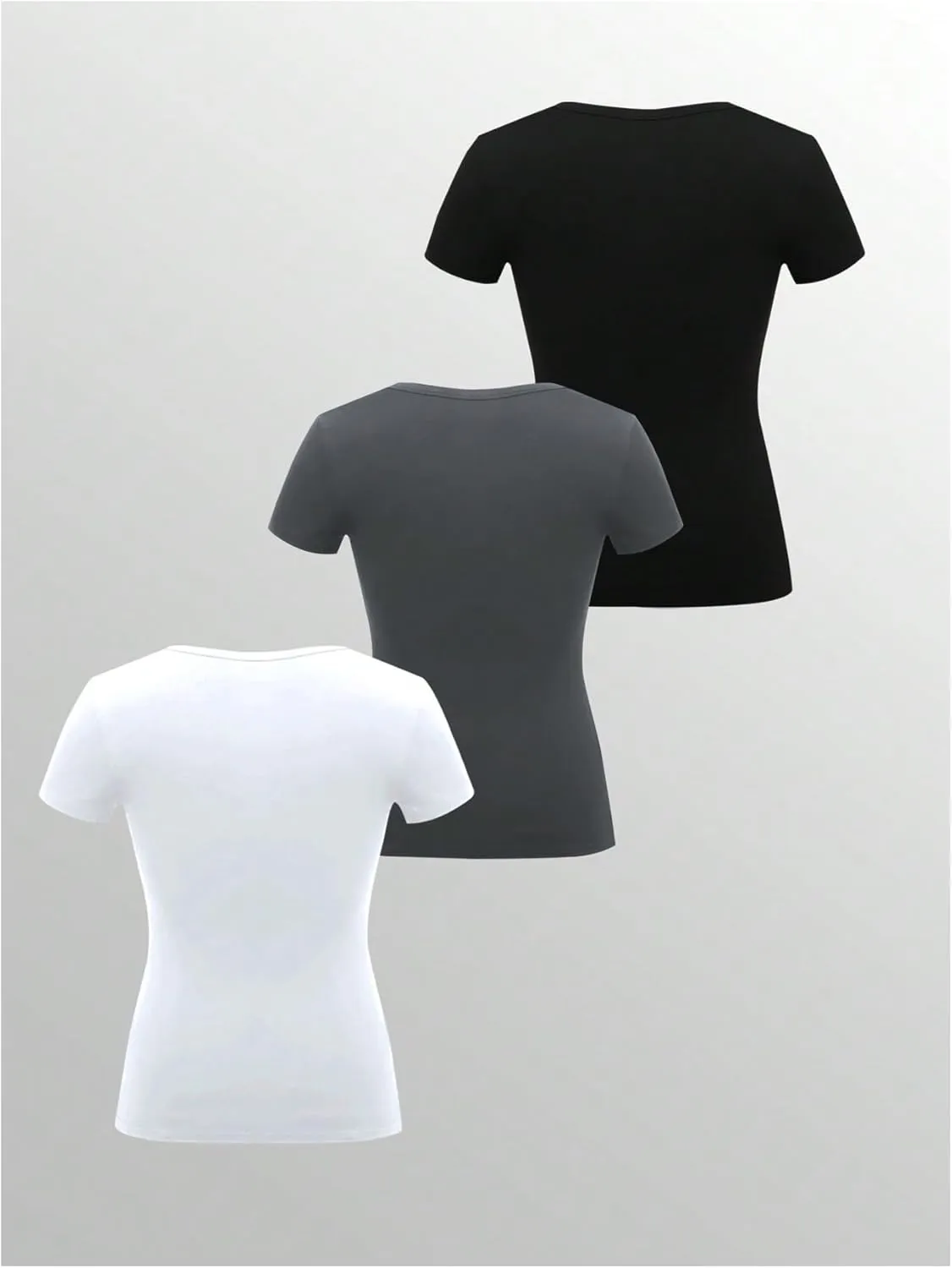 GORGLITTER Women's 3 Pack Ribbed Knit Textured Henley Shirt Sets V Neck Half Button Scoop Neck Short Sleeve Tee Tops