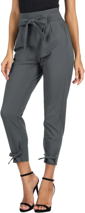 GRACE KARIN Womens Casual High Waist Pencil Pants with Pockets Bow-Knot Cropped Paper Bag Pants for Work