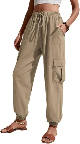 GUOLEZEEV High Waisted Jogger Pants Loose Hiking Joggers for Women Casual Lightweight Tapered Cargo Pants with Pockets