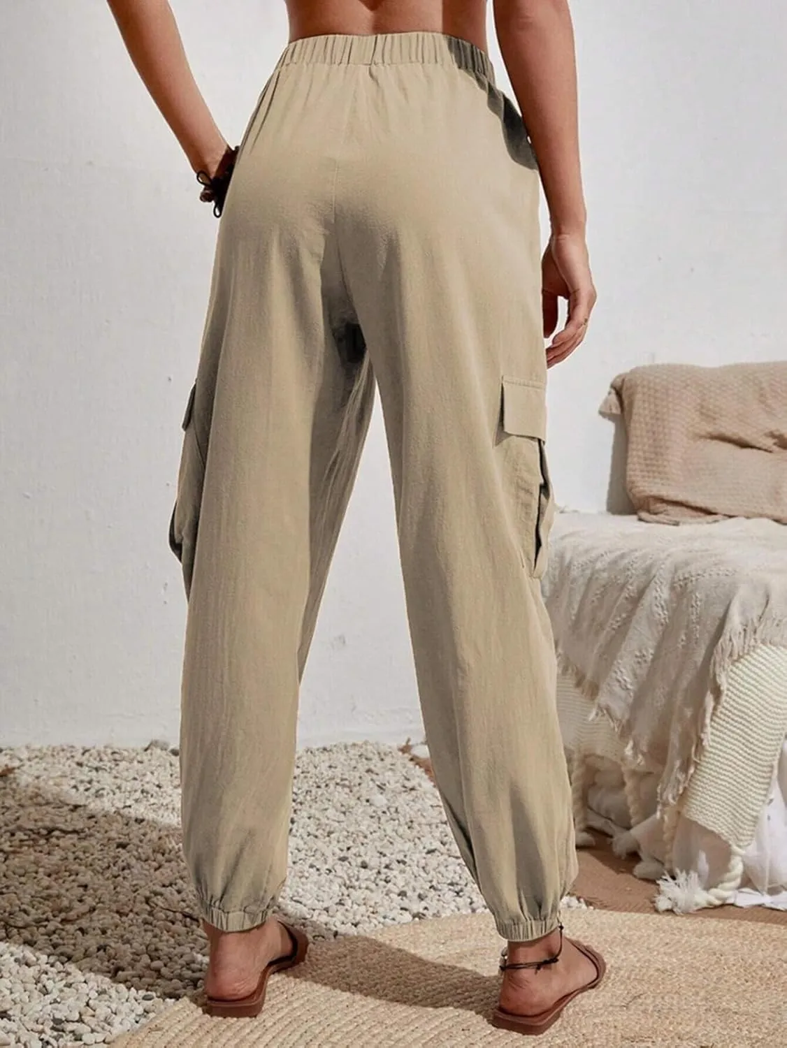 GUOLEZEEV High Waisted Jogger Pants Loose Hiking Joggers for Women Casual Lightweight Tapered Cargo Pants with Pockets