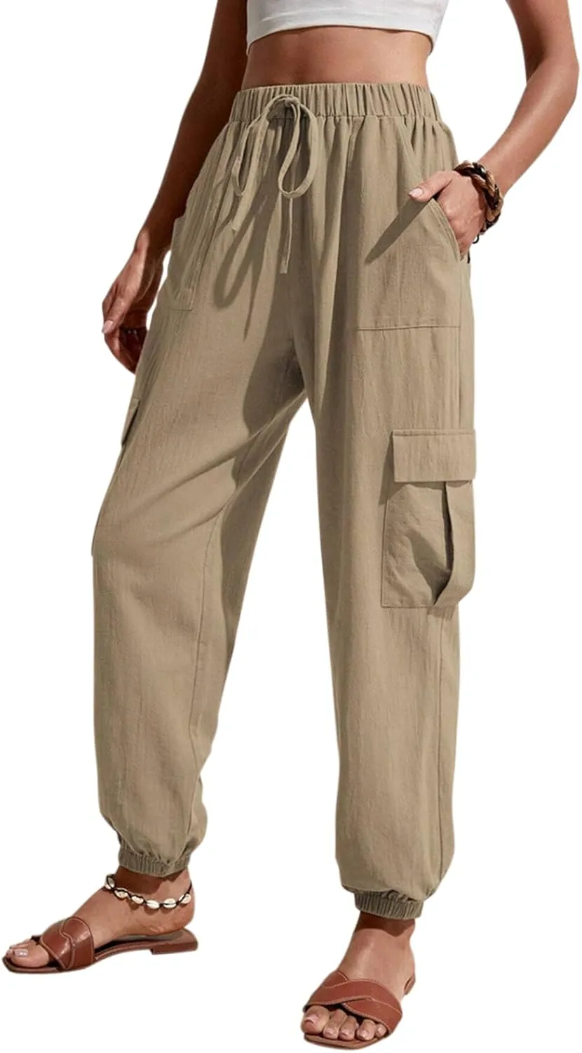 GUOLEZEEV High Waisted Jogger Pants Loose Hiking Joggers for Women Casual Lightweight Tapered Cargo Pants with Pockets