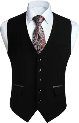 HISDERN Men's Suit Vest Business Suit Vests for Men Formal Slim Fit Solid Wedding Dress Waistcoat for V-Neck Tuxedo Vest
