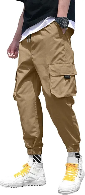 HOTake Mens Casual Cargo Pants Stretch Elastic Waist Drawsring Joggers Pants for Men with Pockets