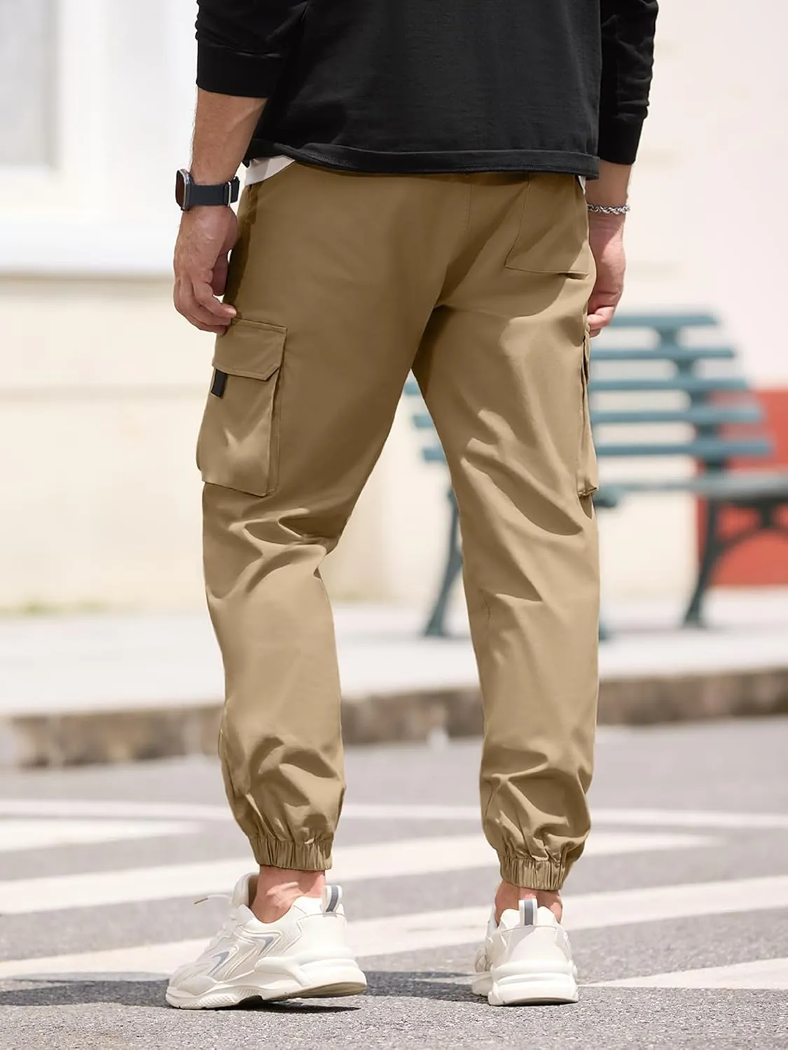 HOTake Mens Casual Cargo Pants Stretch Elastic Waist Drawsring Joggers Pants for Men with Pockets