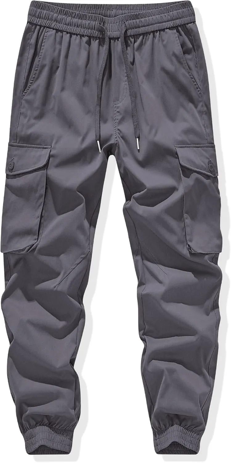 JMIERR Men's Casual Cargo Joggers Pants Stretch Elastic Waist Drawstring Tapered Sweatpants with Pockets