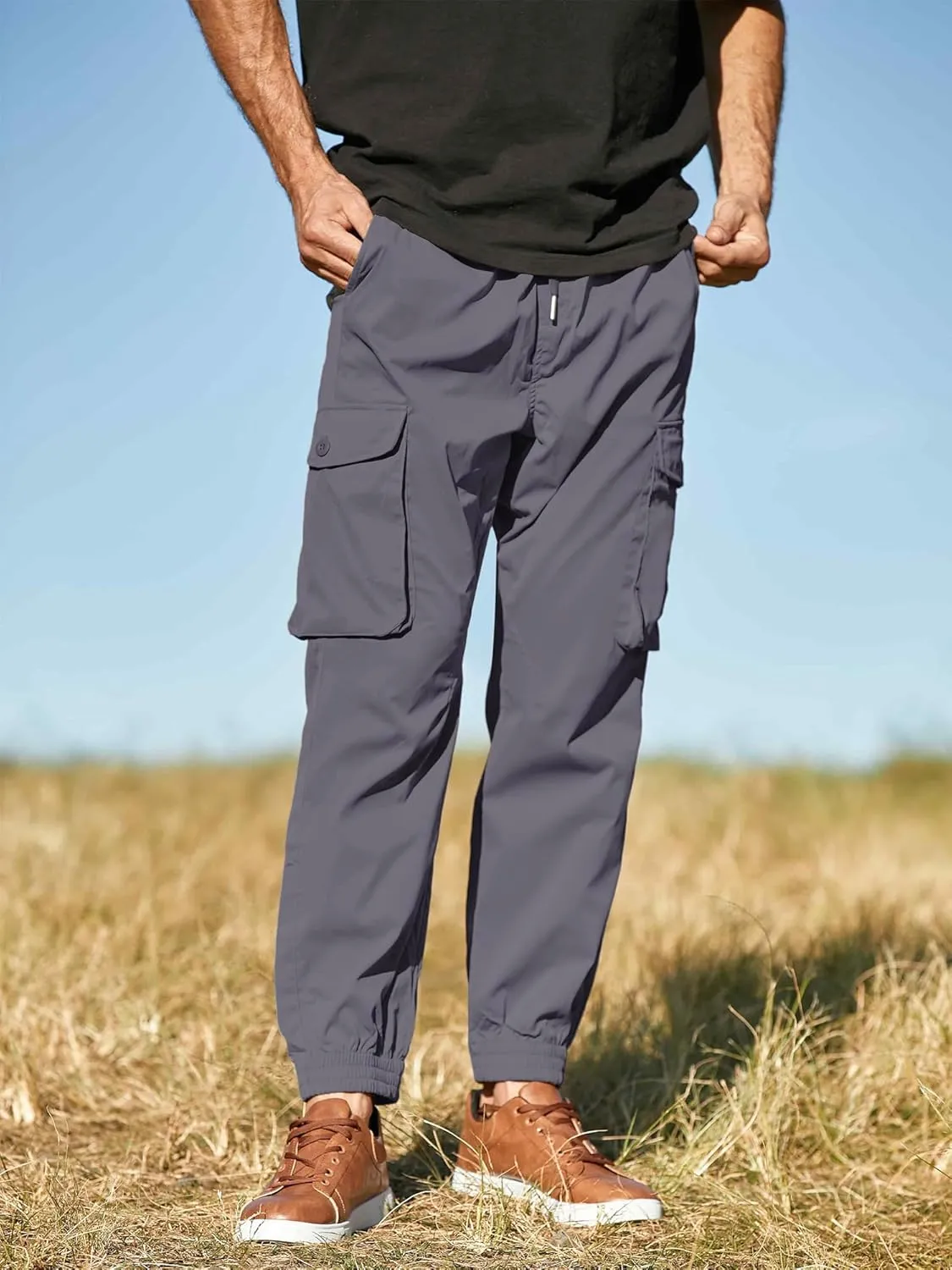 JMIERR Men's Casual Cargo Joggers Pants Stretch Elastic Waist Drawstring Tapered Sweatpants with Pockets