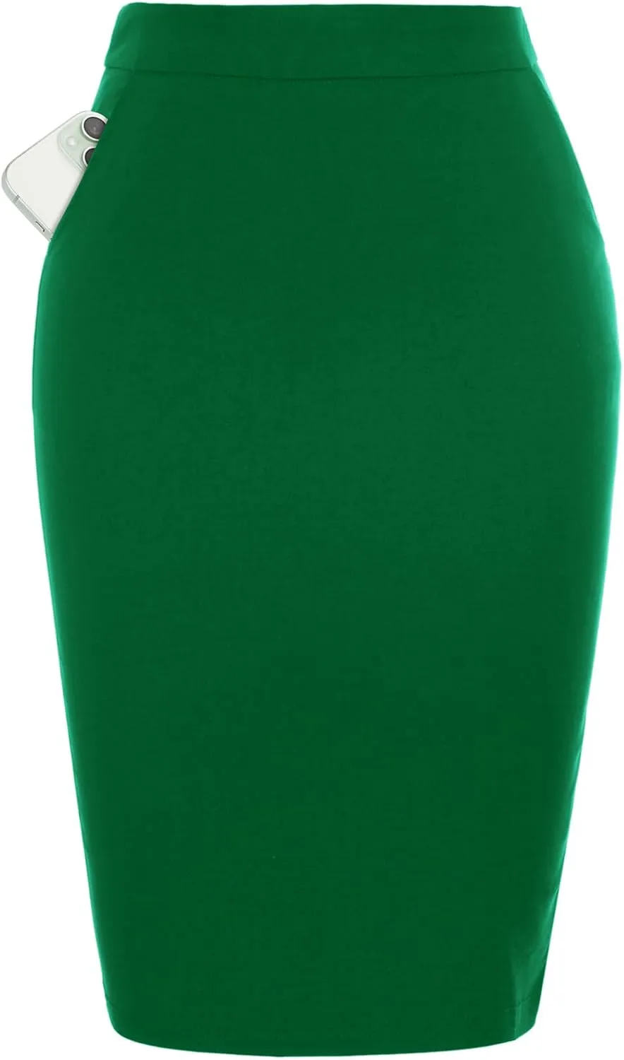 Kate Kasin Womens Knee Length Elastic Waist Basic Stretchy Bodycon Business Pencil Skirt
