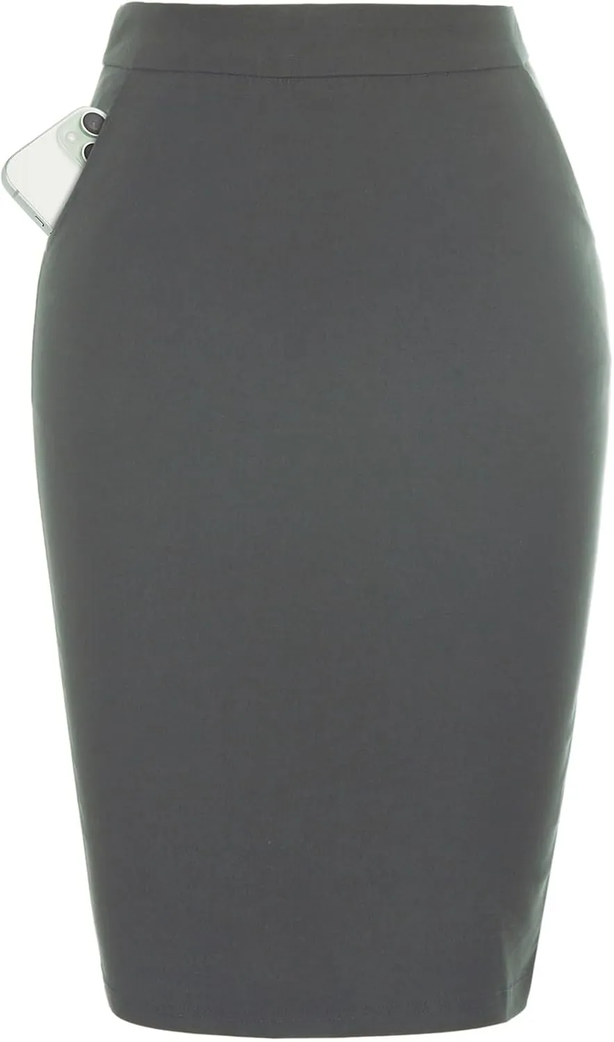 Kate Kasin Womens Knee Length Elastic Waist Basic Stretchy Bodycon Business Pencil Skirt