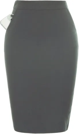 Kate Kasin Womens Knee Length Elastic Waist Basic Stretchy Bodycon Business Pencil Skirt
