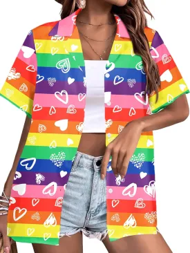 LAZYCHILD Pride Outfits for Women: Rainbow Heart Shirt LGBTQ Equality T-Shirt Pride Ally Button Up Tops
