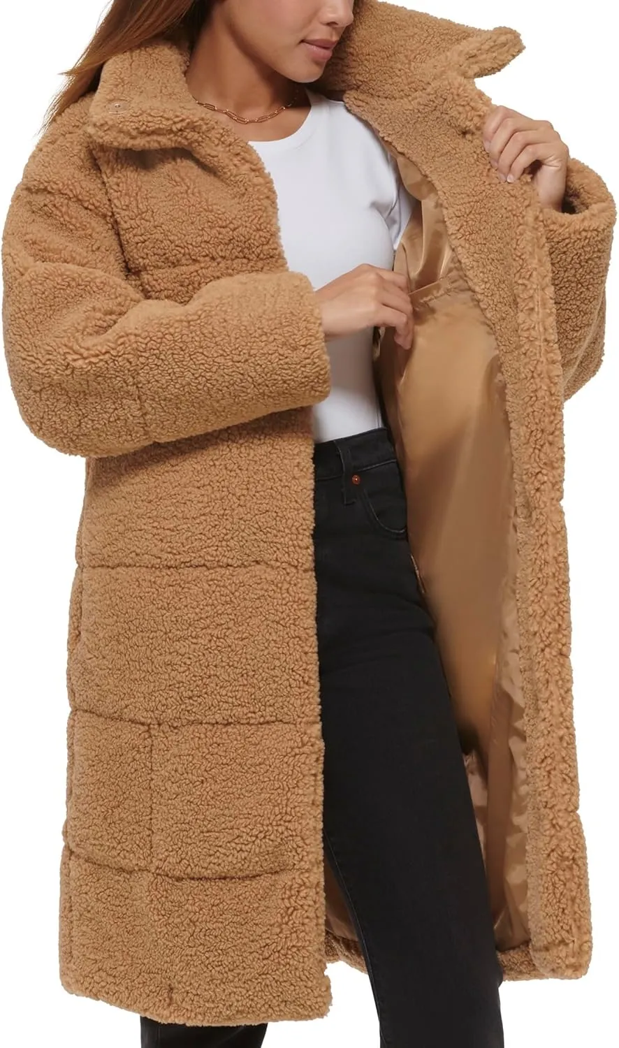 Levi's Women's Long Length Patchwork Quilted Teddy Coat