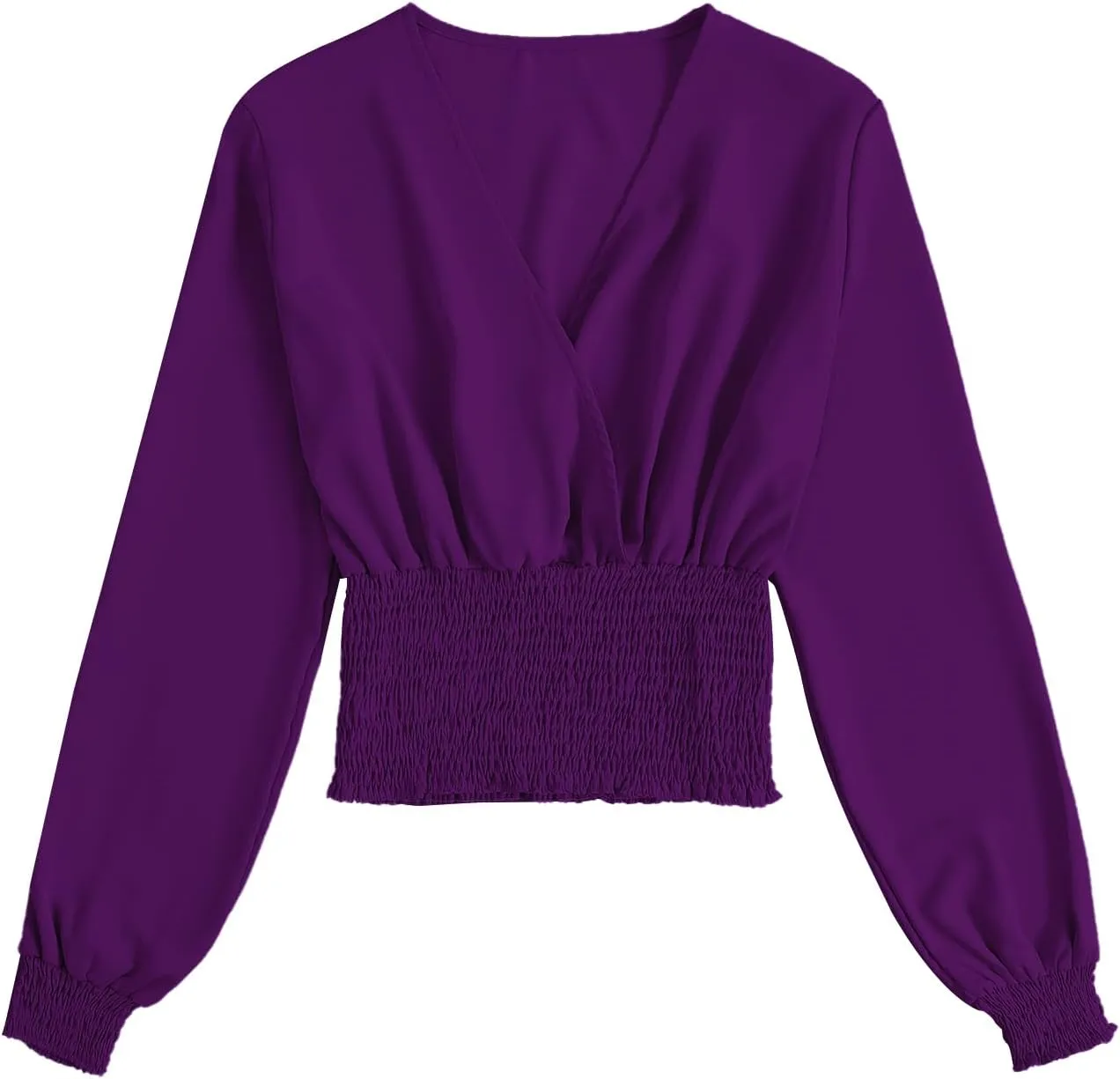 LYANER Women's V Neck Shirred Polka Dots Long Sleeve Frill Crop Blouse Shirt Tops