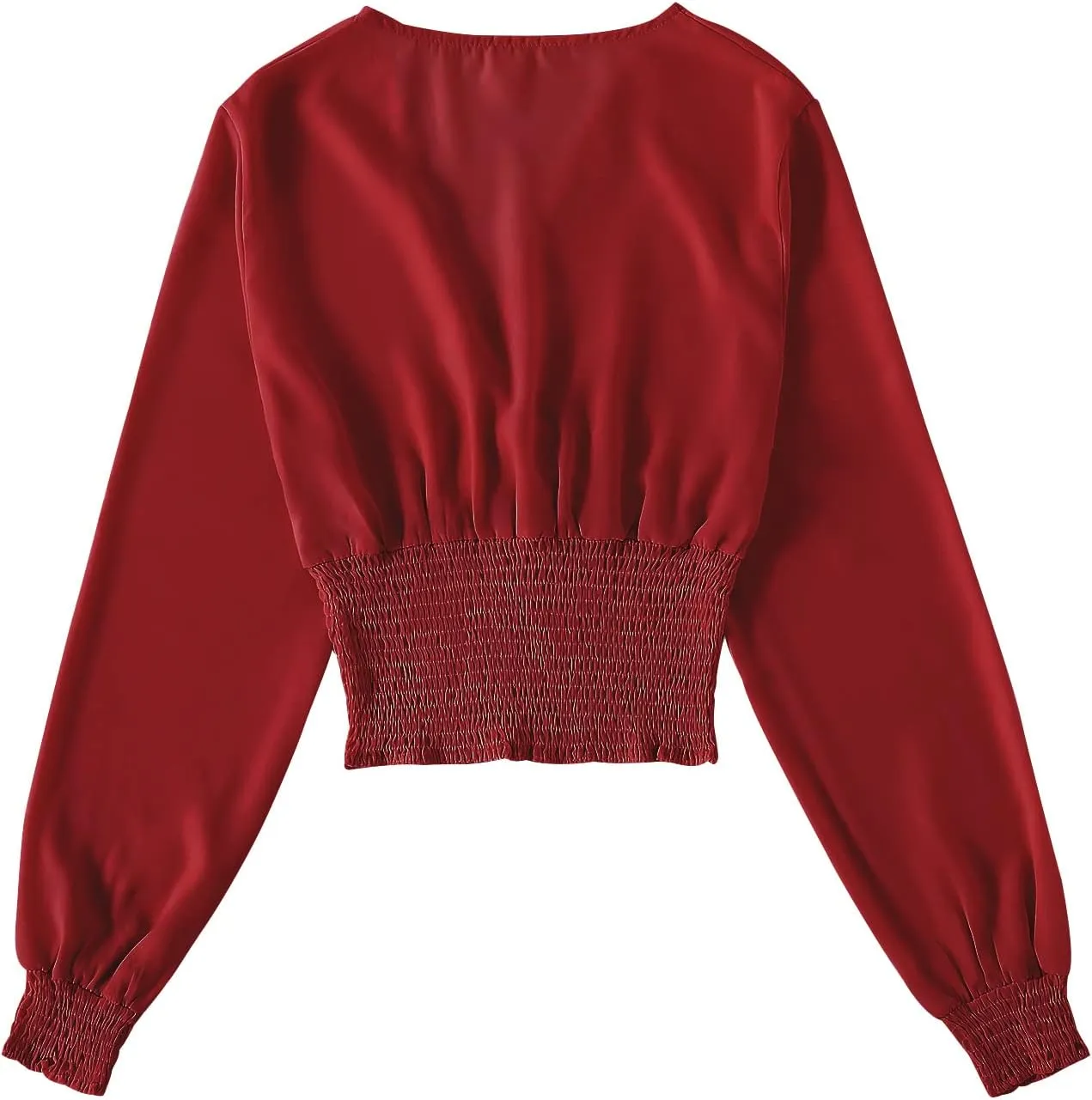 LYANER Women's V Neck Shirred Polka Dots Long Sleeve Frill Crop Blouse Shirt Tops