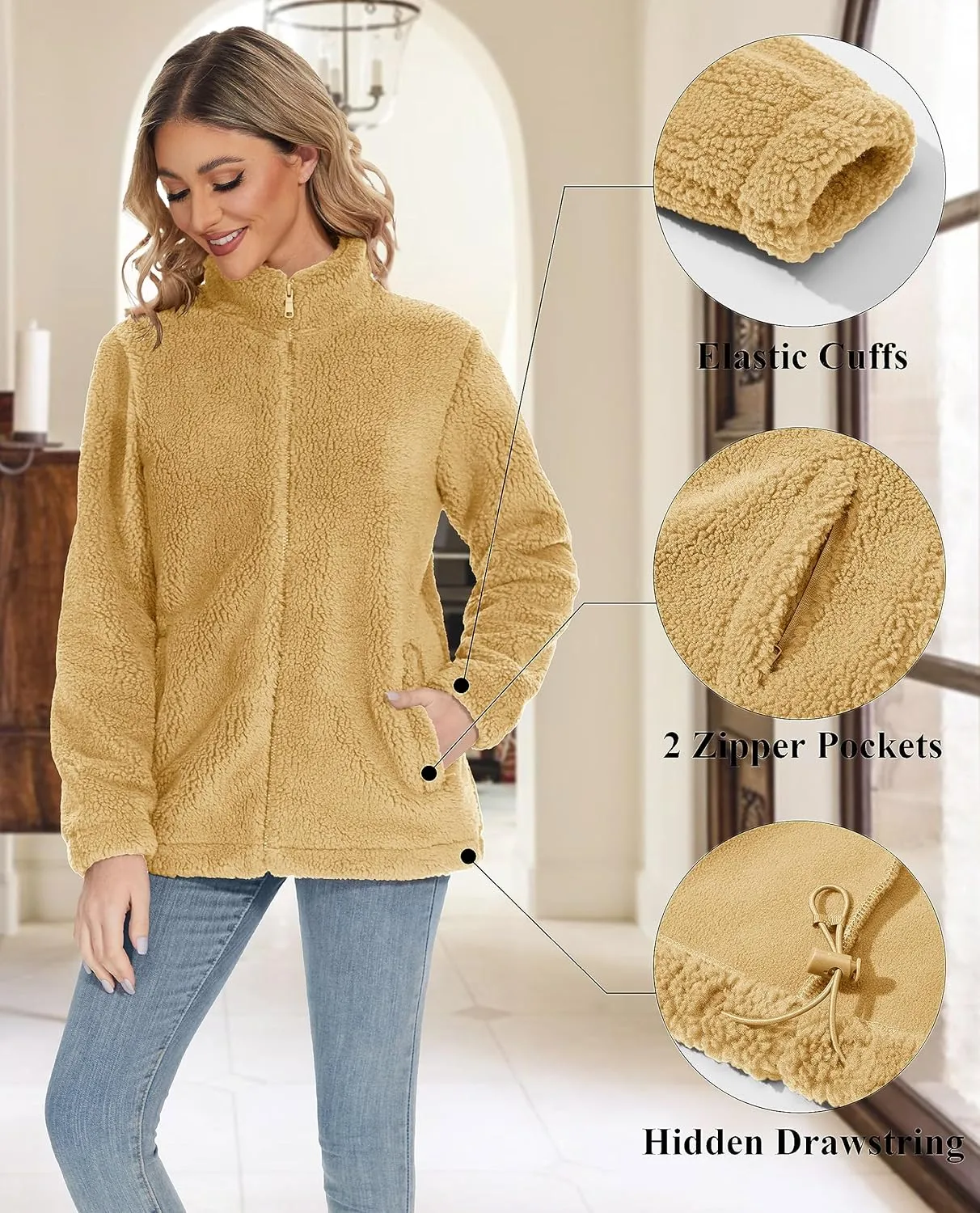 MAGCOMSEN Women Sherpa Jacket Full Zip Fuzzy Teddy Coat with Pockets Fleece Lined Warm Winter Casual Outfits