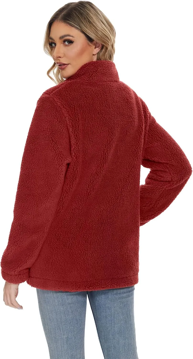 MAGCOMSEN Women Sherpa Jacket Full Zip Fuzzy Teddy Coat with Pockets Fleece Lined Warm Winter Casual Outfits