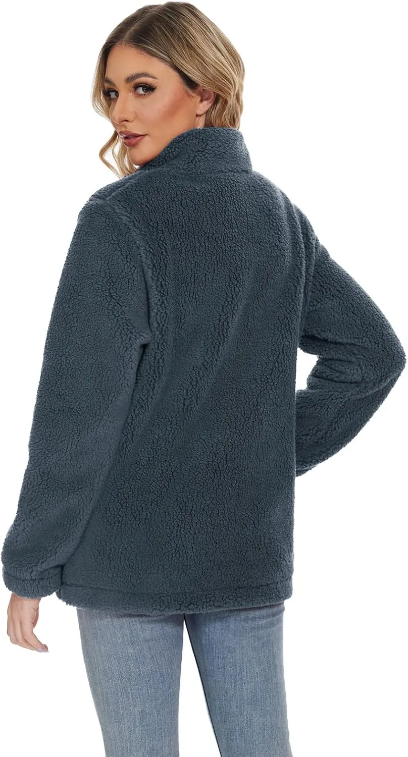MAGCOMSEN Women Sherpa Jacket Full Zip Fuzzy Teddy Coat with Pockets Fleece Lined Warm Winter Casual Outfits