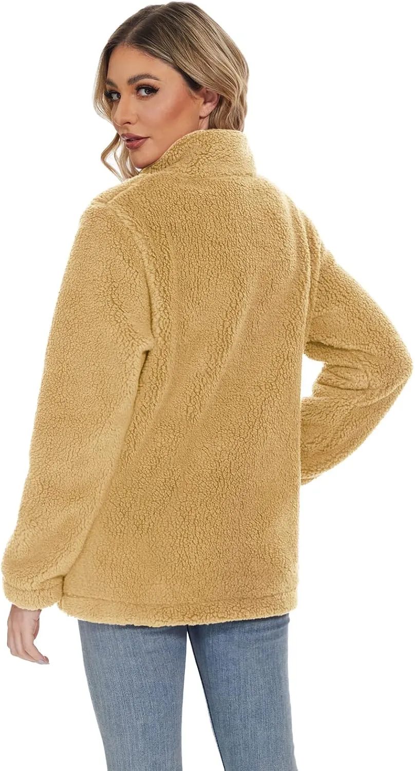 MAGCOMSEN Women Sherpa Jacket Full Zip Fuzzy Teddy Coat with Pockets Fleece Lined Warm Winter Casual Outfits