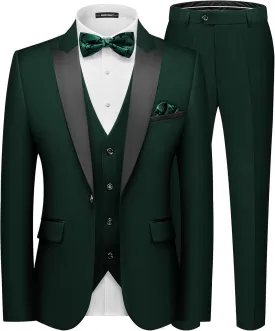 MAGE MALE Men's Slim Fit 3 Piece Suit One Button Solid Shawl Lapel Blazer Jacket Vest Pants Set with Tie Pocket Square