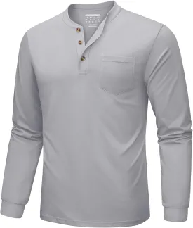 MAGNIVIT Mens Henley Shirts Long Sleeve Fall Cotton Casual T-Shirts with Pocket Plain Moisture Wicking Tee with 3 Button