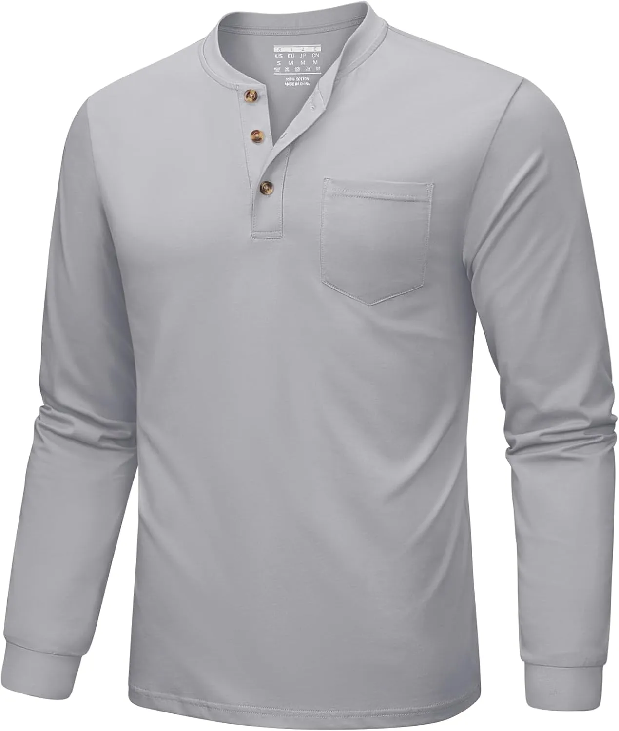 MAGNIVIT Mens Henley Shirts Long Sleeve Fall Cotton Casual T-Shirts with Pocket Plain Moisture Wicking Tee with 3 Button