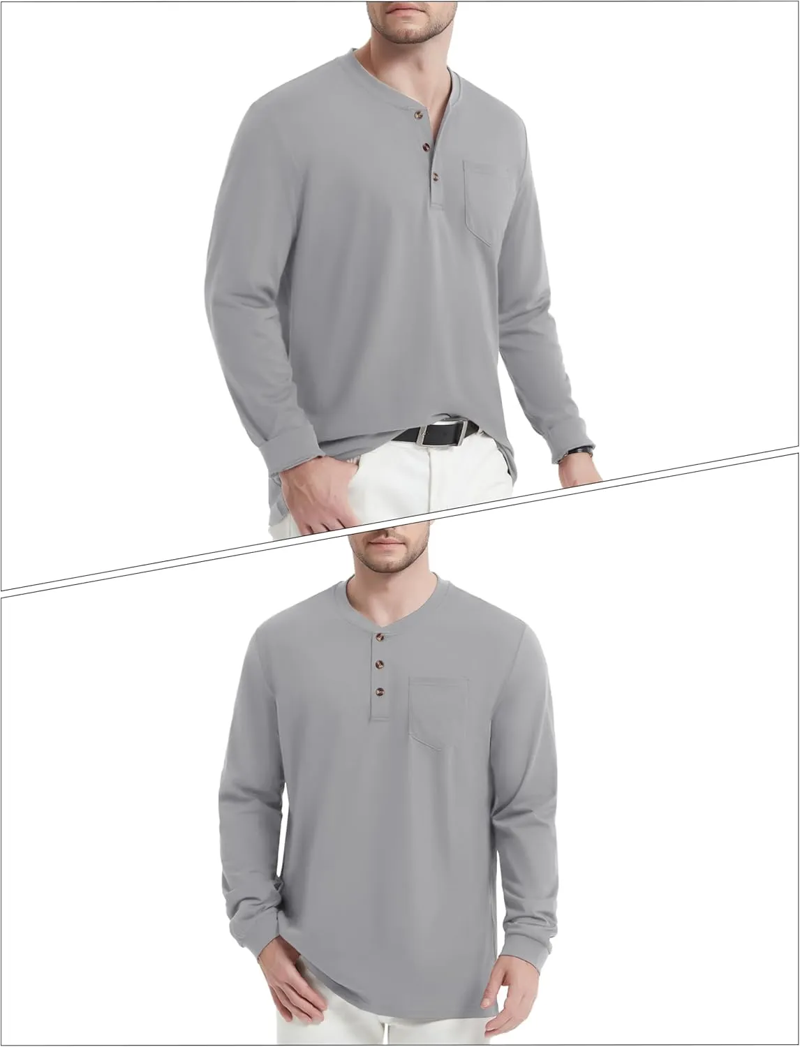 MAGNIVIT Mens Henley Shirts Long Sleeve Fall Cotton Casual T-Shirts with Pocket Plain Moisture Wicking Tee with 3 Button