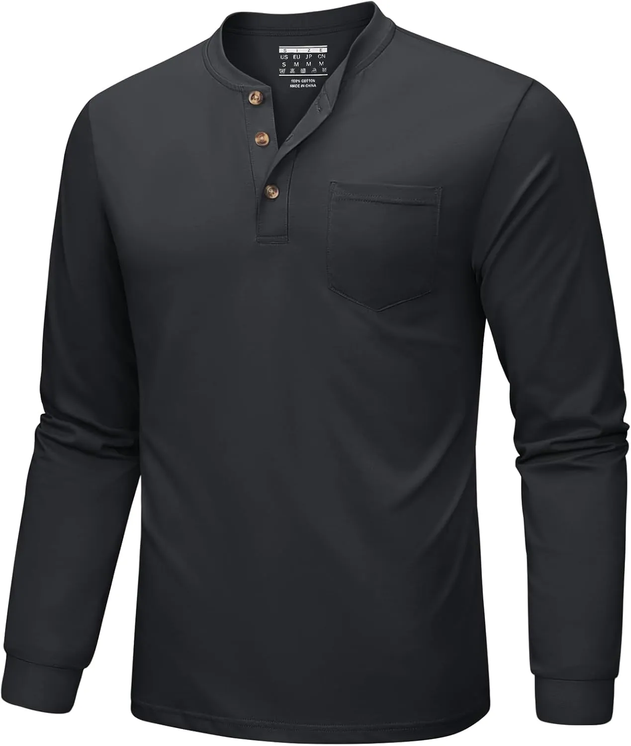 MAGNIVIT Mens Henley Shirts Long Sleeve Fall Cotton Casual T-Shirts with Pocket Plain Moisture Wicking Tee with 3 Button