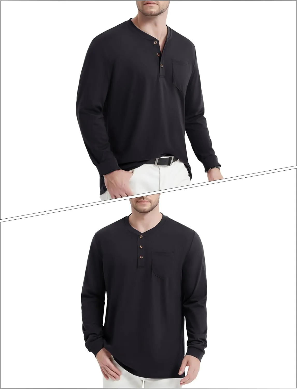 MAGNIVIT Mens Henley Shirts Long Sleeve Fall Cotton Casual T-Shirts with Pocket Plain Moisture Wicking Tee with 3 Button