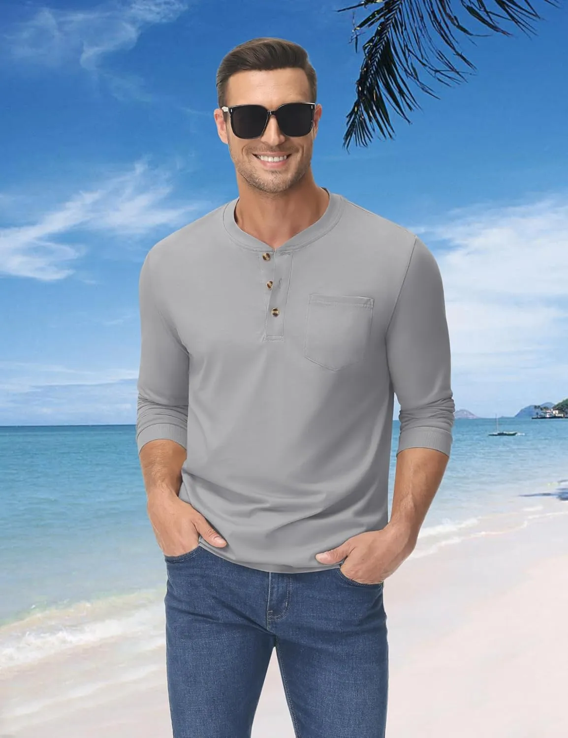 MAGNIVIT Mens Henley Shirts Long Sleeve Fall Cotton Casual T-Shirts with Pocket Plain Moisture Wicking Tee with 3 Button