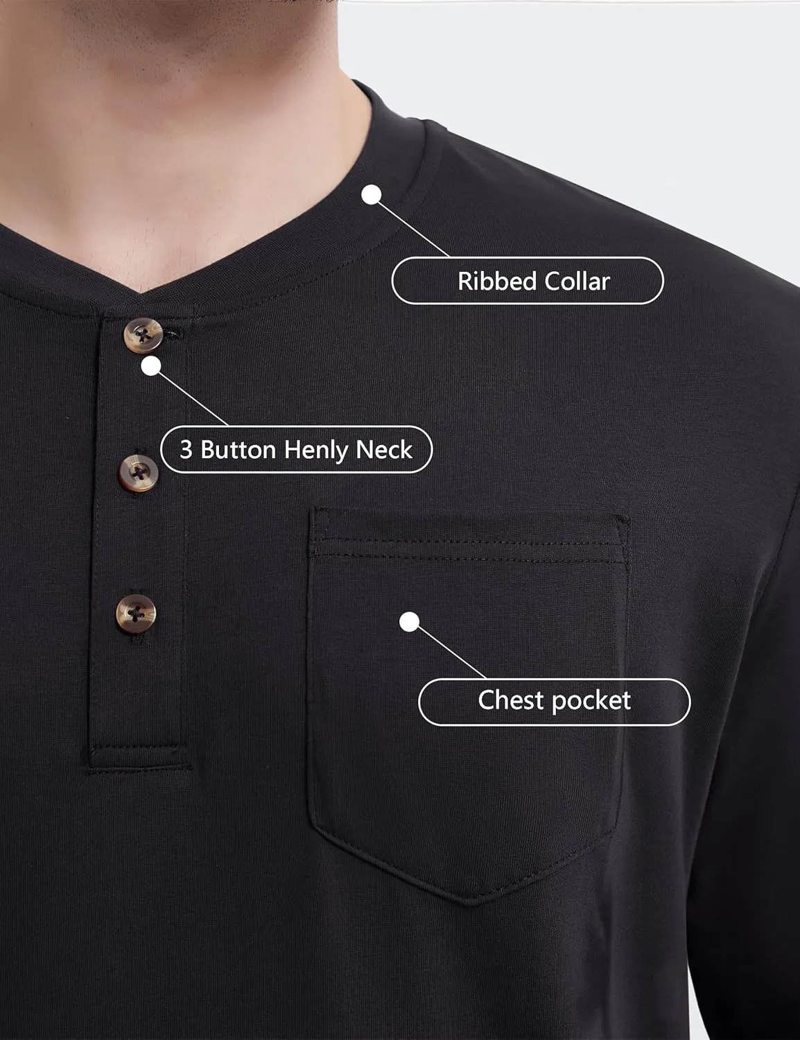 MAGNIVIT Mens Henley Shirts Long Sleeve Fall Cotton Casual T-Shirts with Pocket Plain Moisture Wicking Tee with 3 Button