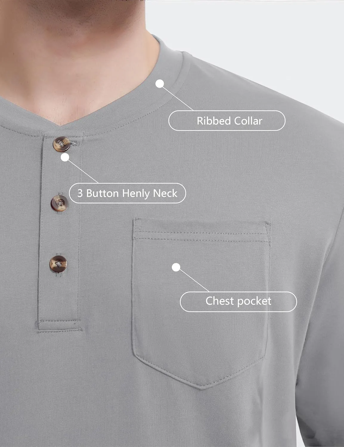 MAGNIVIT Mens Henley Shirts Long Sleeve Fall Cotton Casual T-Shirts with Pocket Plain Moisture Wicking Tee with 3 Button