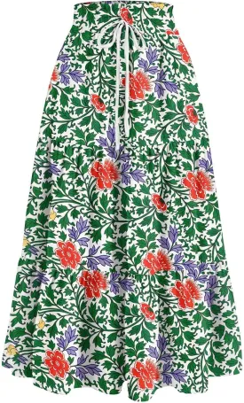 Maxi Skirts for Women 2025 Spring Summer Trendy Elastic Waist Floral Flowy Long Skirt Beach Vacation Clothes