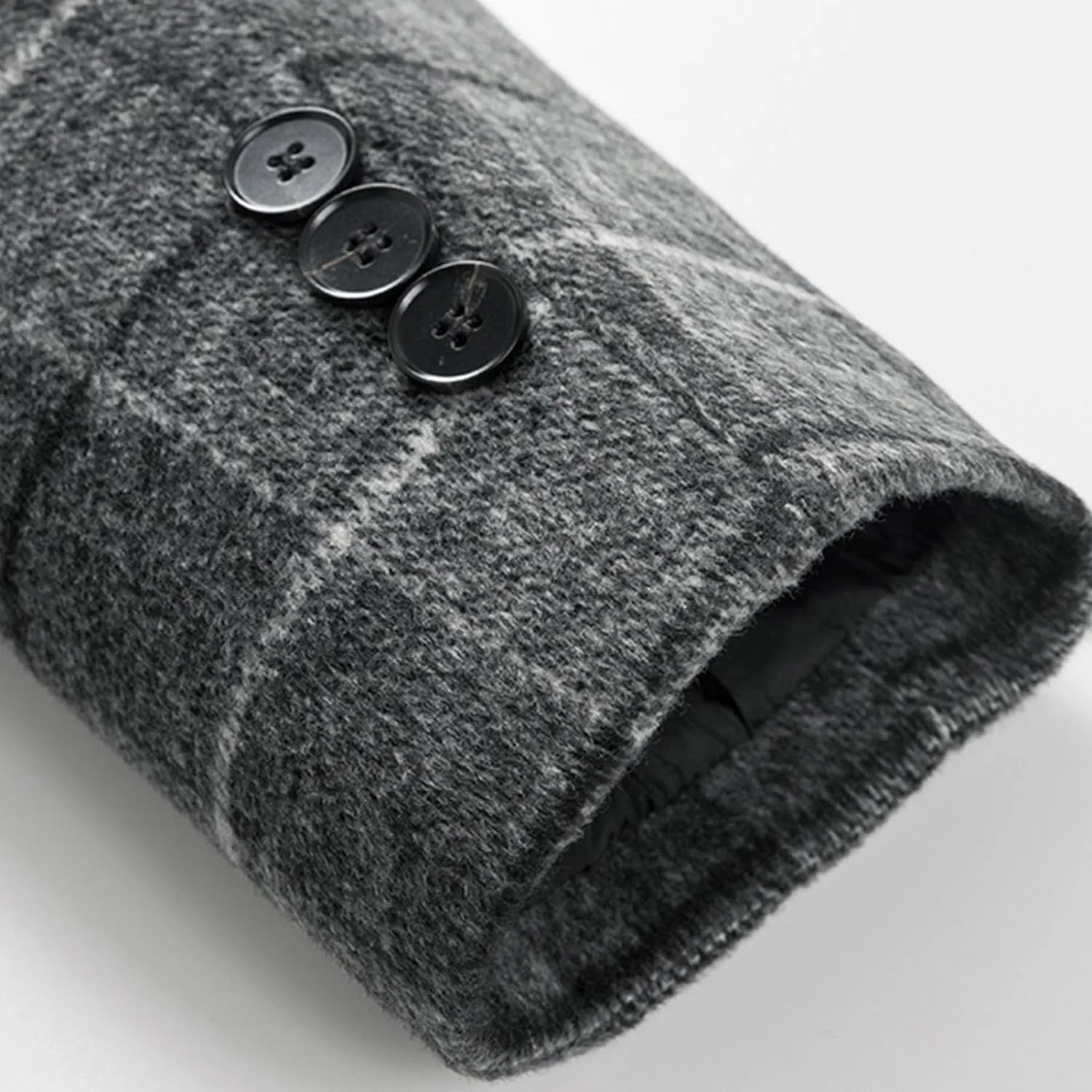 Men's Notched Collar Plaid Trench Coat Single Breasted Thermal Wool Blend Coat Formal Casual Pea Coat