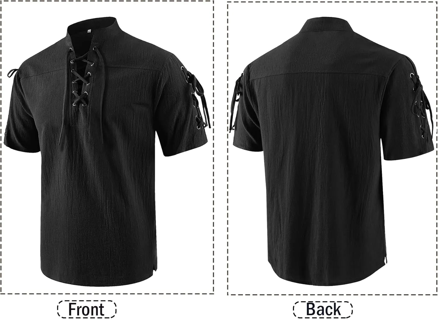 Mens Renaissance Costume Beach Shirts Short Sleeve Lace-up Viking Pirate T-Shirts V Neck Hippie Yoga Tops
