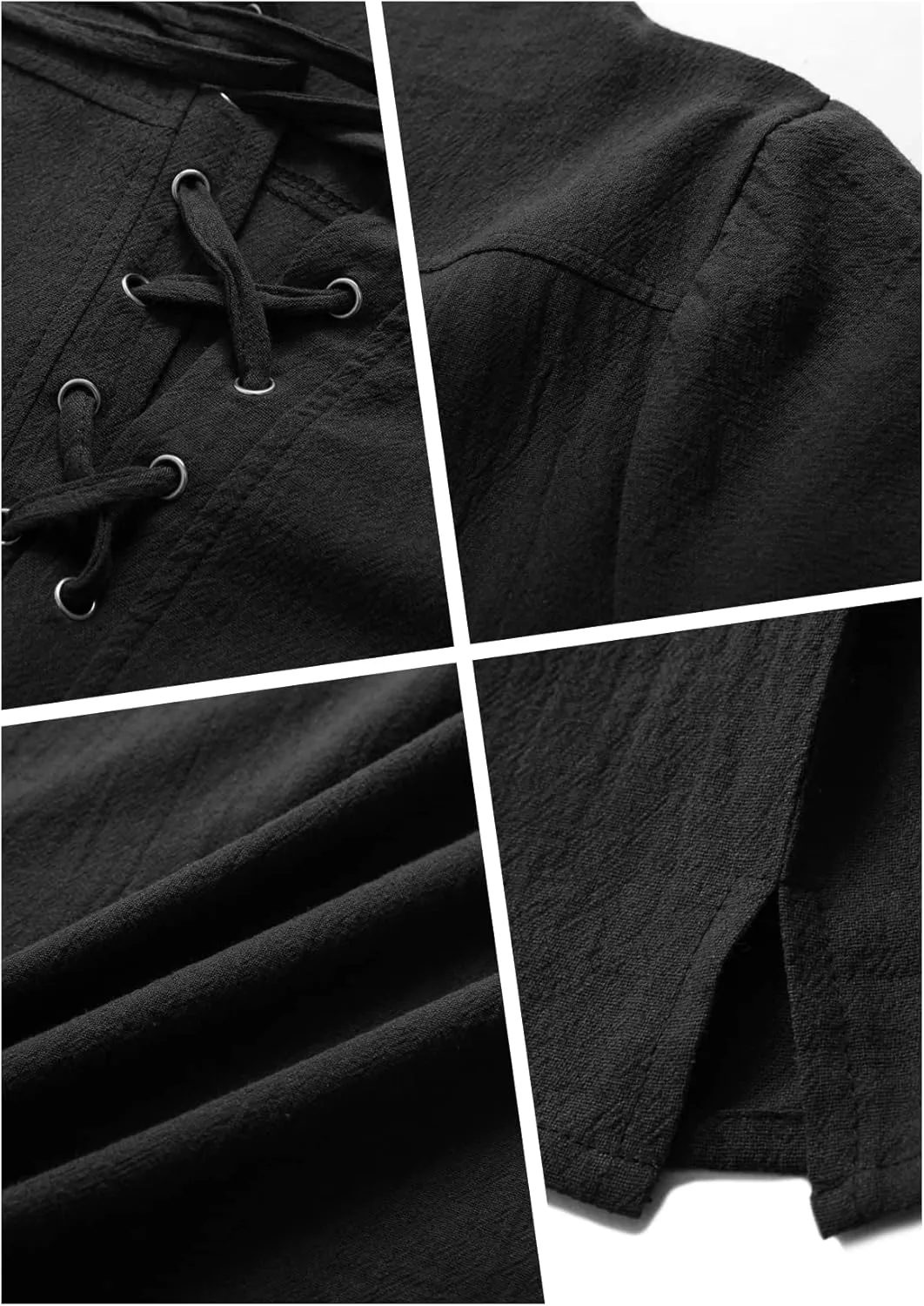 Mens Renaissance Costume Beach Shirts Short Sleeve Lace-up Viking Pirate T-Shirts V Neck Hippie Yoga Tops