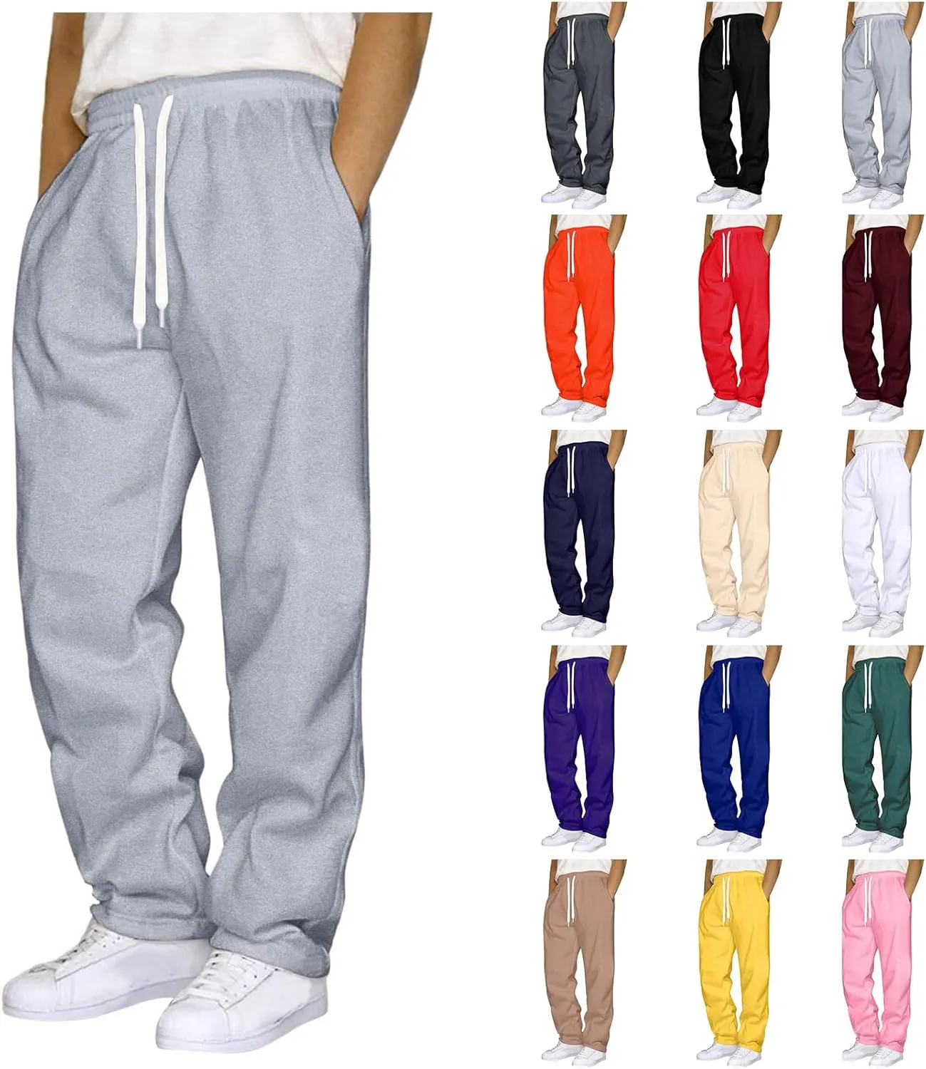 Mens Sweatpants Open Bottom Baggy Sweat Pants for Men Straight Leg Fleece Loose Fit Gym Athletic Sweatpants Pockets