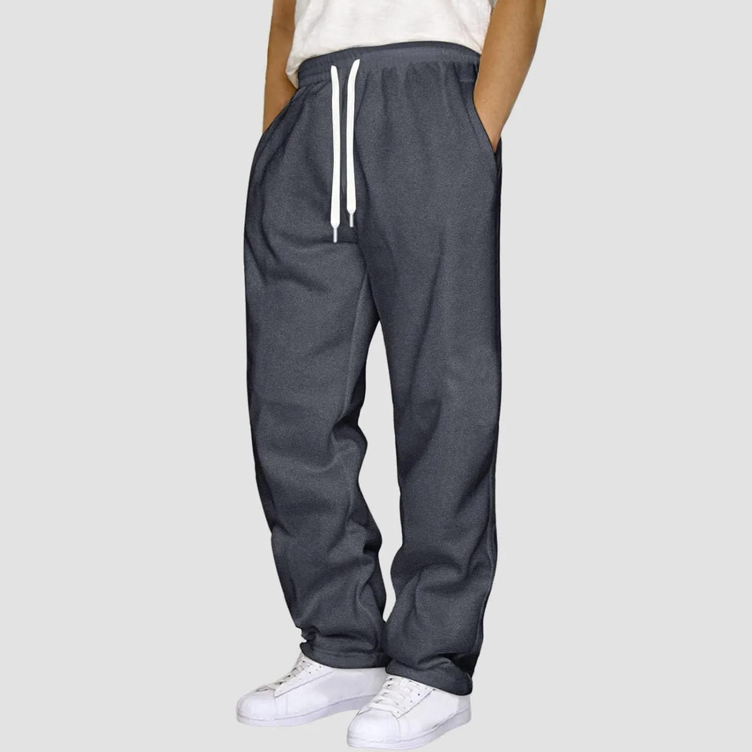 Mens Sweatpants Open Bottom Baggy Sweat Pants for Men Straight Leg Fleece Loose Fit Gym Athletic Sweatpants Pockets