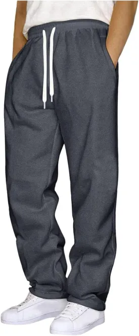 Mens Sweatpants Open Bottom Baggy Sweat Pants for Men Straight Leg Fleece Loose Fit Gym Athletic Sweatpants Pockets